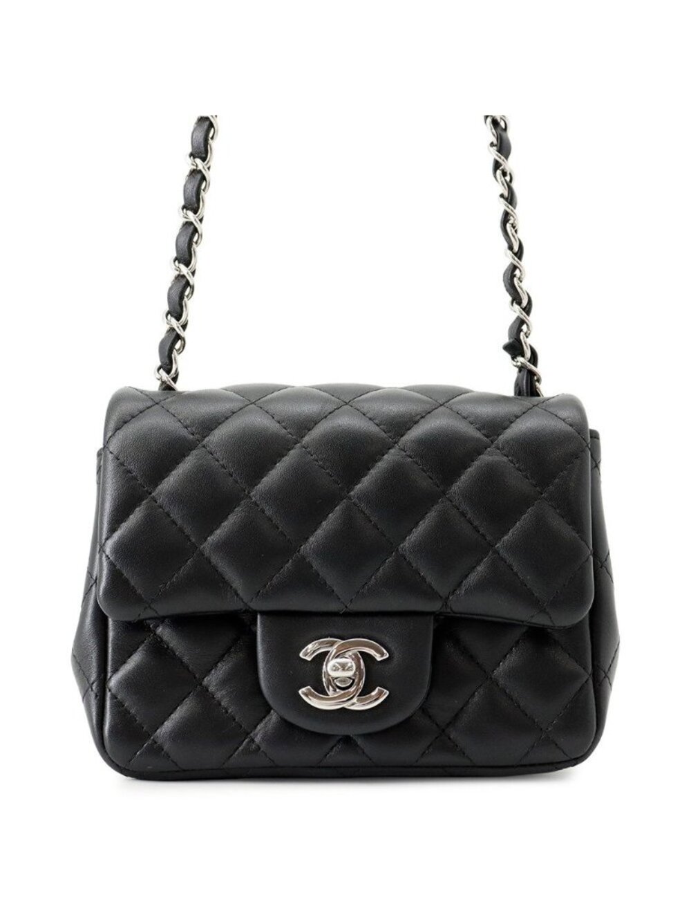 Chanel Chain Shoulder Bag Quilted CC Logo Lambskin Mini Mato Black